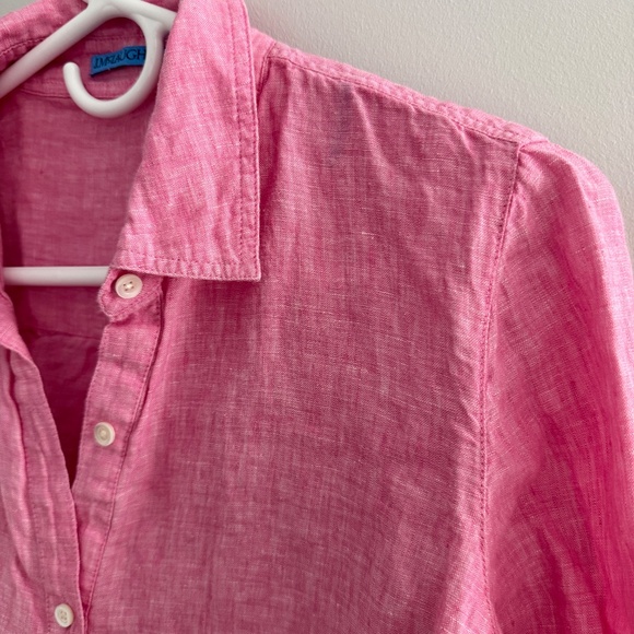 J MCLAUGHLIN BRITT 100% LINEN SHIRT BUTTON FRONT BREATHABLE PREPPY CASUAL PINK S - Picture 4 of 10